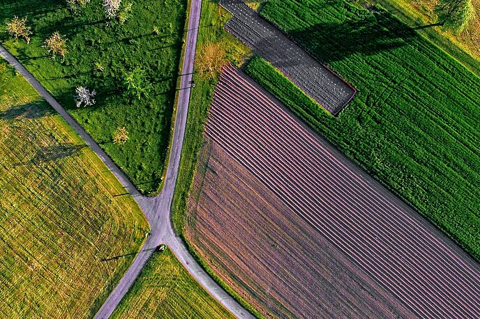 Luftaufnahme von Straßen und Feldern